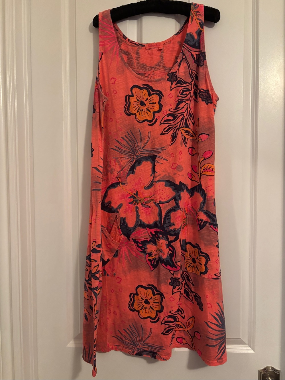Fresh Produce - Women’s Coral Floral Patterned Sleeveless Dress. Size 1X. Cotton